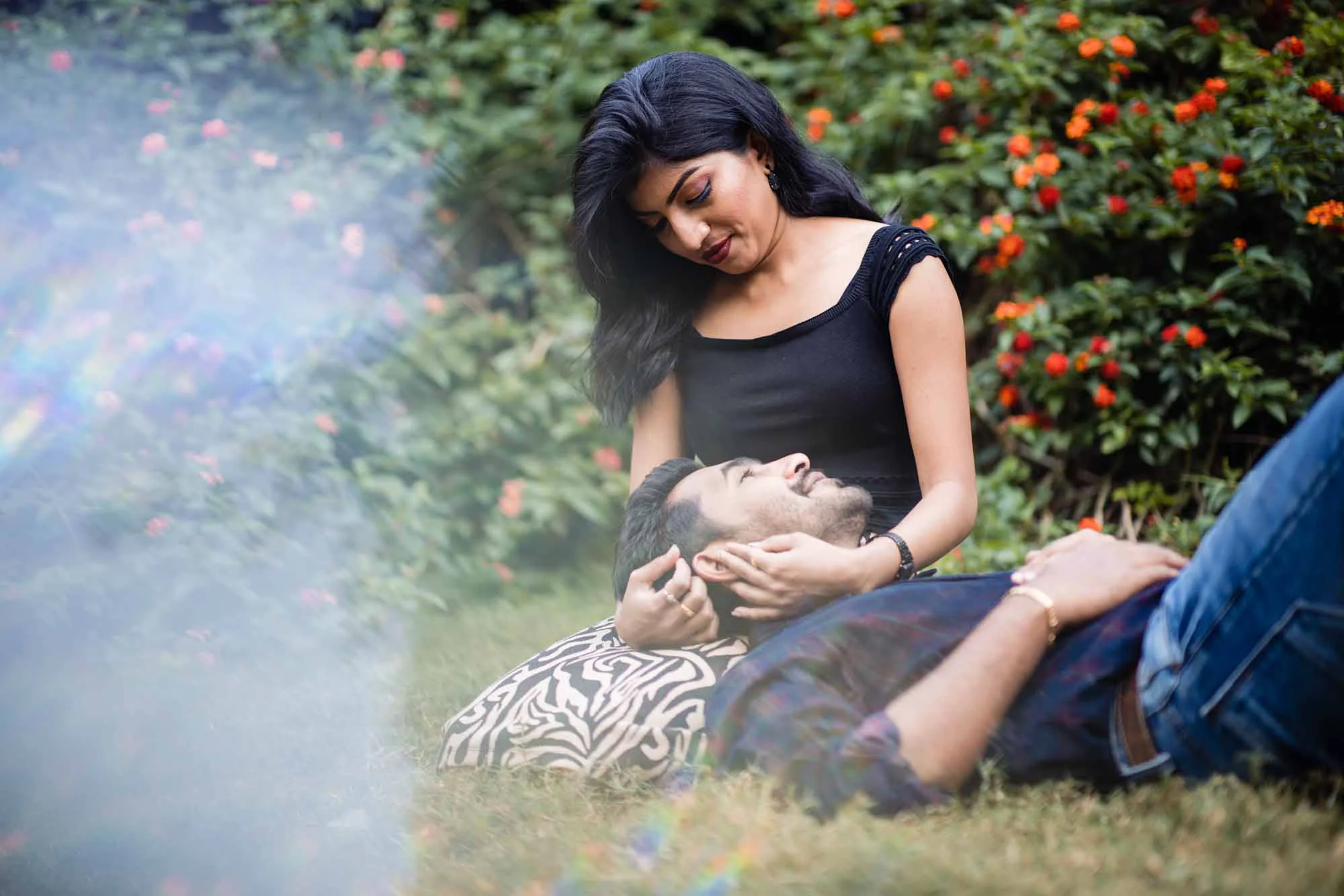 Creative smoke effect pre wedding shoot